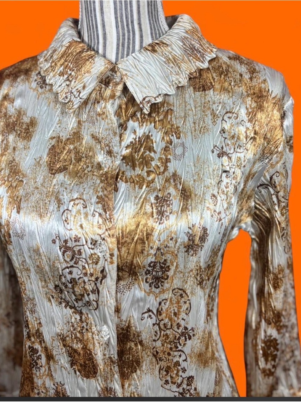 Y2k silky crinkle fabric button down women’s size small - Picture 5 of 6